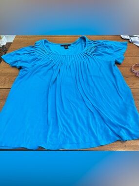 Style & Co. Turquoise Short Sleeve Pleated Scoop Neck Top